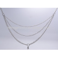 Double layer thin silver chains men, long neck chains